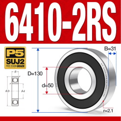 Vòng bi - bạc đạn 6410-2RS  (Phớt cao su - 50*130*31 mm)