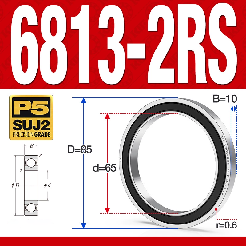 Vòng bi - bạc đạn 6813-2RS  (Phớt cao su - 65*85*10 mm)