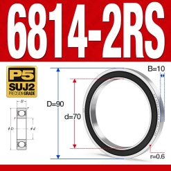 Vòng bi - bạc đạn 6814-2RS  (Phớt cao su - 70*90*10 mm)