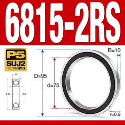 Vòng bi - bạc đạn 6815-2RS  (Phớt cao su - 75*95*10 mm)