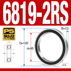 Vòng bi - bạc đạn 6819-2RS  (Phớt cao su - 95*120*13 mm)