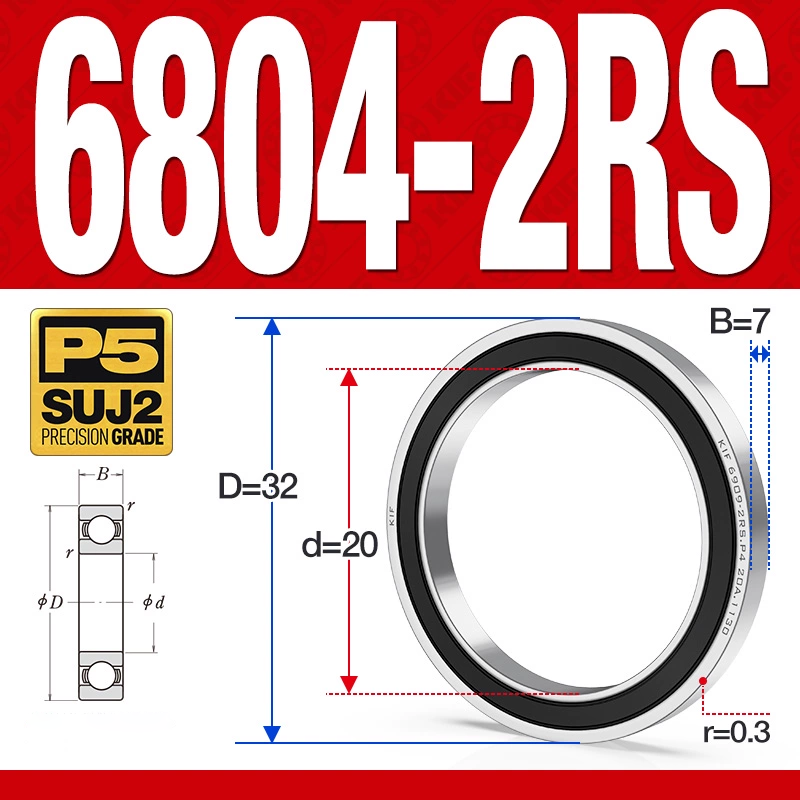 Vòng bi - bạc đạn 6804-2RS  (Phớt cao su -  20*32*7 mm)