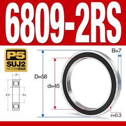 Vòng bi - bạc đạn 6809-2RS  (Phớt cao su -  45*58*7 mm)