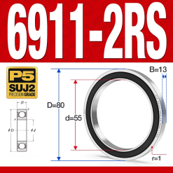 Vòng bi - bạc đạn 6911-2RS  (Phớt cao su - 55*80*13 mm)