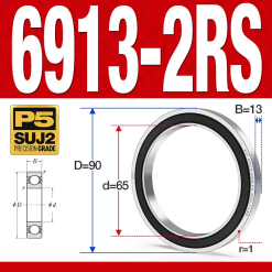 Vòng bi - bạc đạn 6913-2RS  (Phớt cao su - 65*90*13 mm)