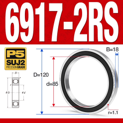 Vòng bi - bạc đạn 6917-2RS  (Phớt cao su - 85*120*18 mm)