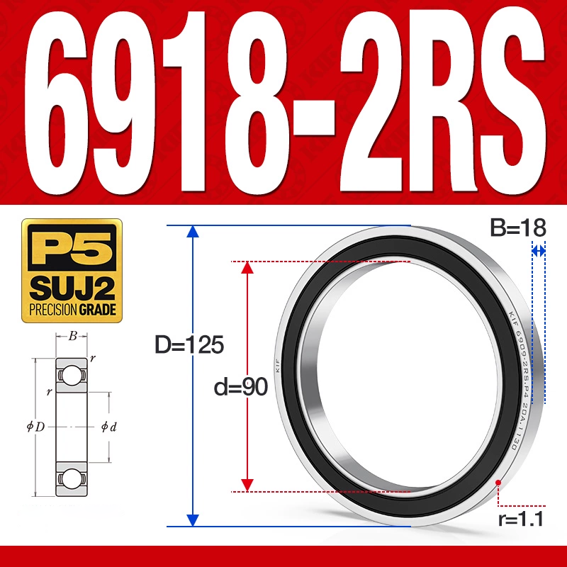 Vòng bi - bạc đạn 6918-2RS  (Phớt cao su - 90*125*18 mm)