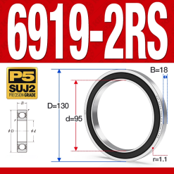 Vòng bi - bạc đạn 6919-2RS  (Phớt cao su - 95*130*18 mm)