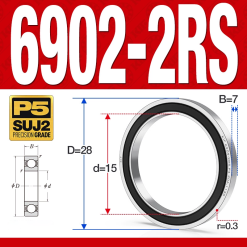 Vòng bi - bạc đạn 6902-2RS  (Phớt cao su -  15*28*7 mm)