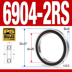 Vòng bi - bạc đạn 6904-2RS  (Phớt cao su -  20*37*9 mm)