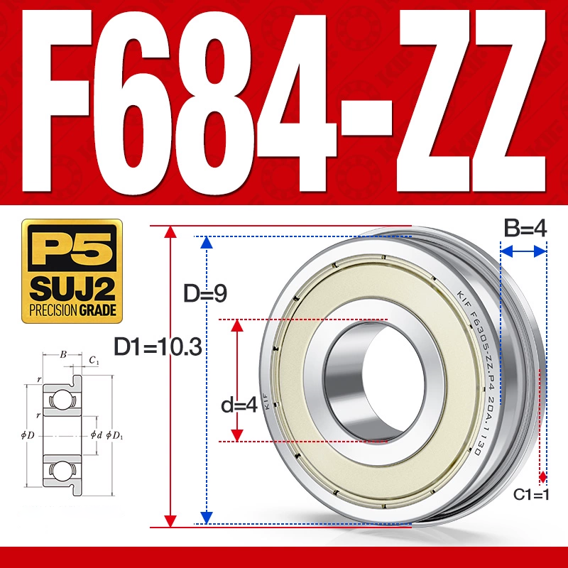 Vòng bi - bạc đạn F684-ZZ (Mặt bích -  4*9*4 mm)