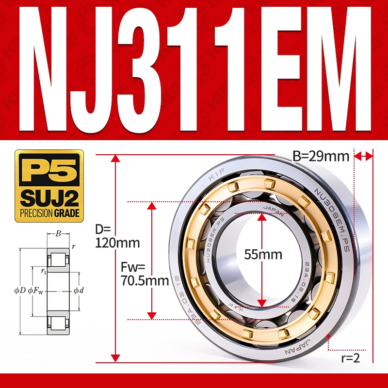 Vòng bi đũa - bạc đạn đũa trụ NJ312EM (Chặn trục 1 chiều - lồng cách bi Đồng - kt 60*130*31 mm)