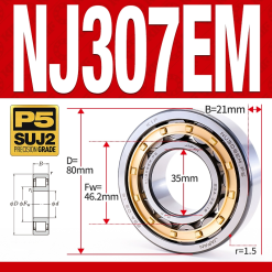 Vòng bi đũa - bạc đạn đũa trụ NJ307EM (Chặn trục 1 chiều - lồng cách bi Đồng - kt 35*80*21 mm)