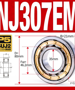 Vòng bi đũa - bạc đạn đũa trụ NJ307EM (Chặn trục 1 chiều - lồng cách bi Đồng - kt 35*80*21 mm)