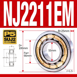 Vòng bi đũa - bạc đạn đũa trụ NJ2212EM (Chặn trục 1 chiều - lồng cách bi Đồng - kt 60*110*28 mm)