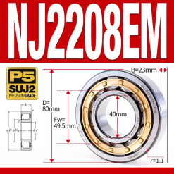 Vòng bi đũa - bạc đạn đũa trụ NJ2209EM (Chặn trục 1 chiều - lồng cách bi Đồng - kt 45*85*23 mm)