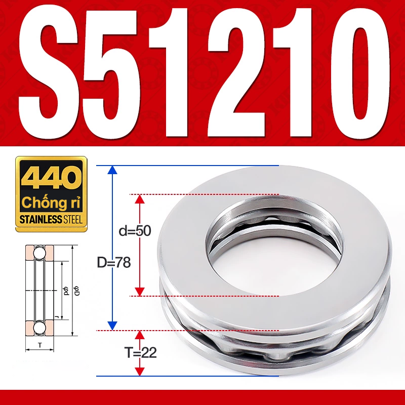 Vòng bi - bạc đạn S51210 (Chặn trục - Inox440C - 50*78*22 mm)