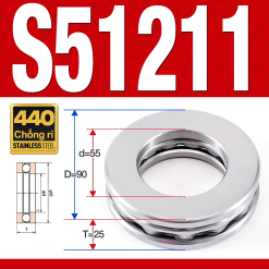 Vòng bi - bạc đạn S51211 (Chặn trục - Inox440C - 55*90*25 mm)