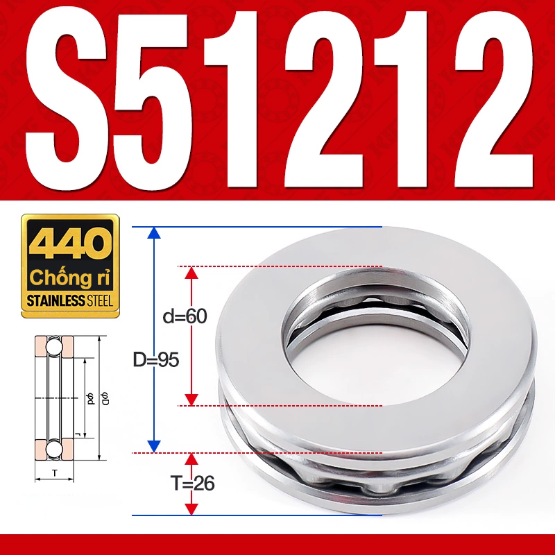 Vòng bi - bạc đạn S51212 (Chặn trục - Inox440C - 60*95*26 mm)