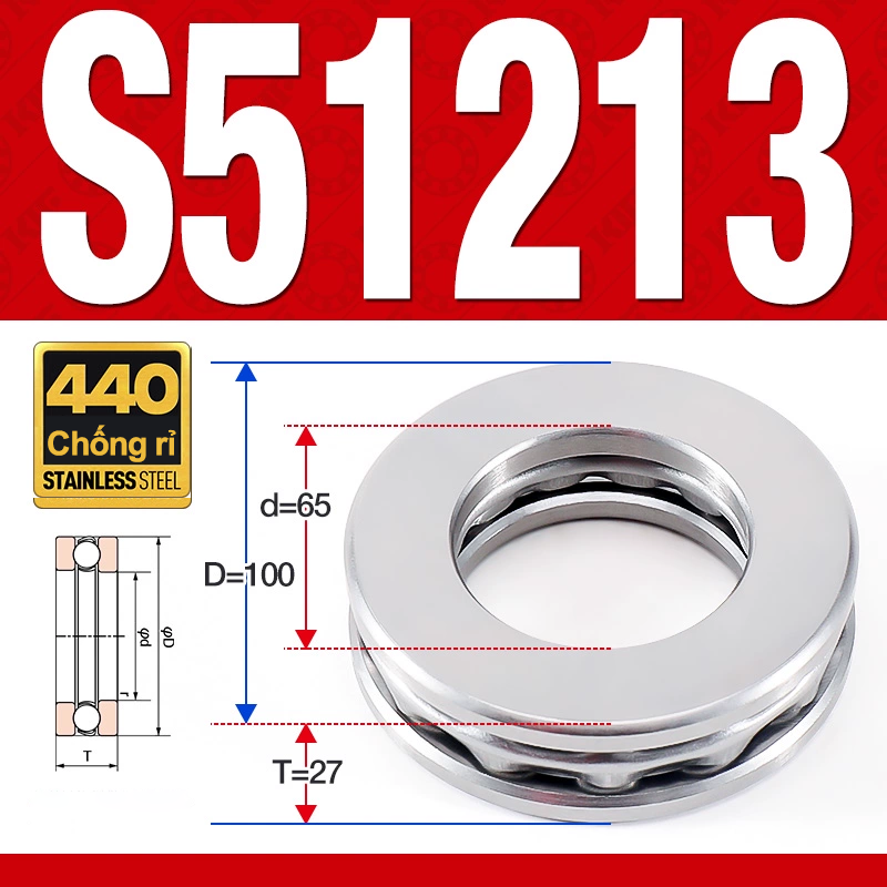 Vòng bi - bạc đạn S51213 (Chặn trục - Inox440C - 5*100*27 mm)