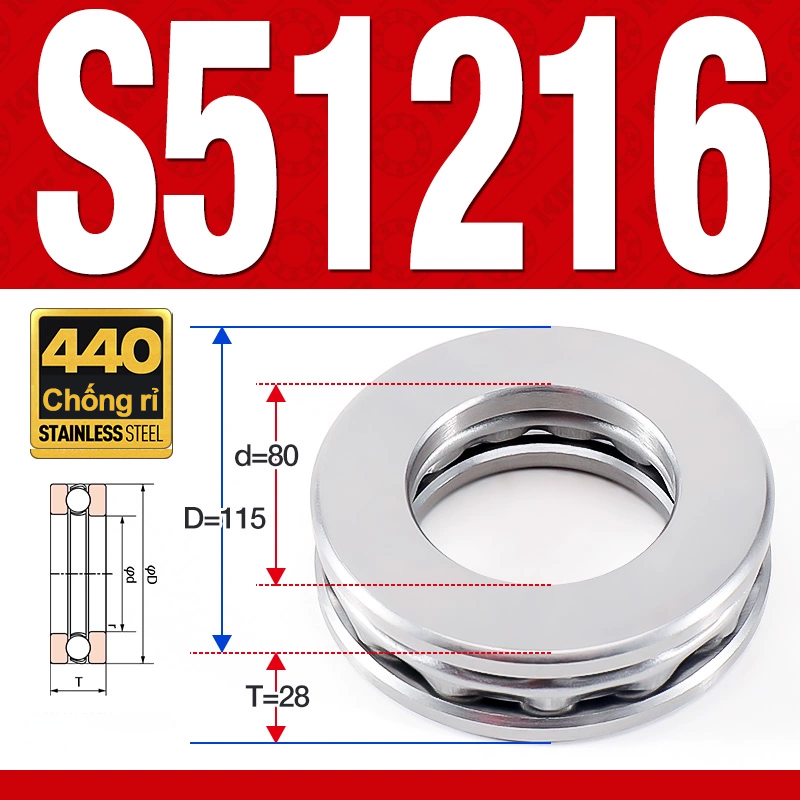 Vòng bi - bạc đạn S51216 (Chặn trục - Inox440C - 80*115*28 mm)