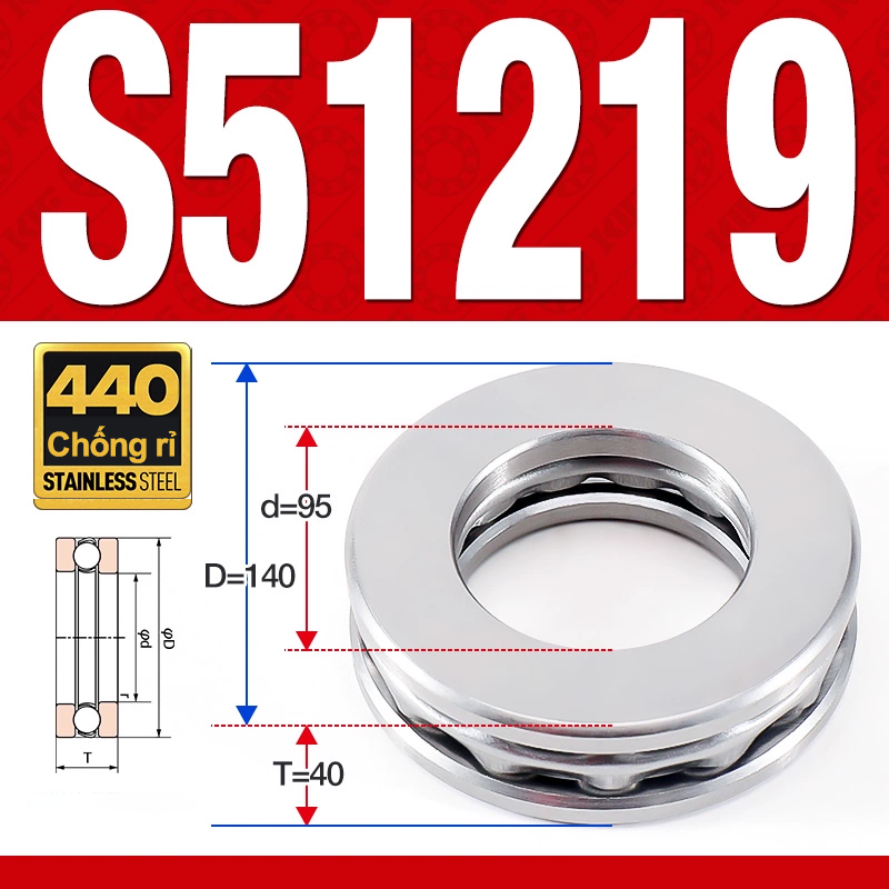 Vòng bi - bạc đạn S51209 (Chặn trục - Inox440C - 45*73*20 mm)