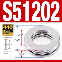 Vòng bi - bạc đạn S51202 (Chặn trục - Inox440C - 15*32*12 mm)