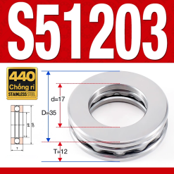 Vòng bi - bạc đạn S51203 (Chặn trục - Inox440C - 17*35*12 mm)
