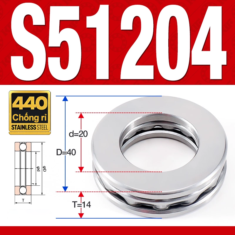 Vòng bi - bạc đạn S51204 (Chặn trục - Inox440C - 20*40*14 mm)