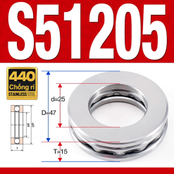 Vòng bi - bạc đạn S51205 (Chặn trục - Inox440C - 25*47*15 mm)