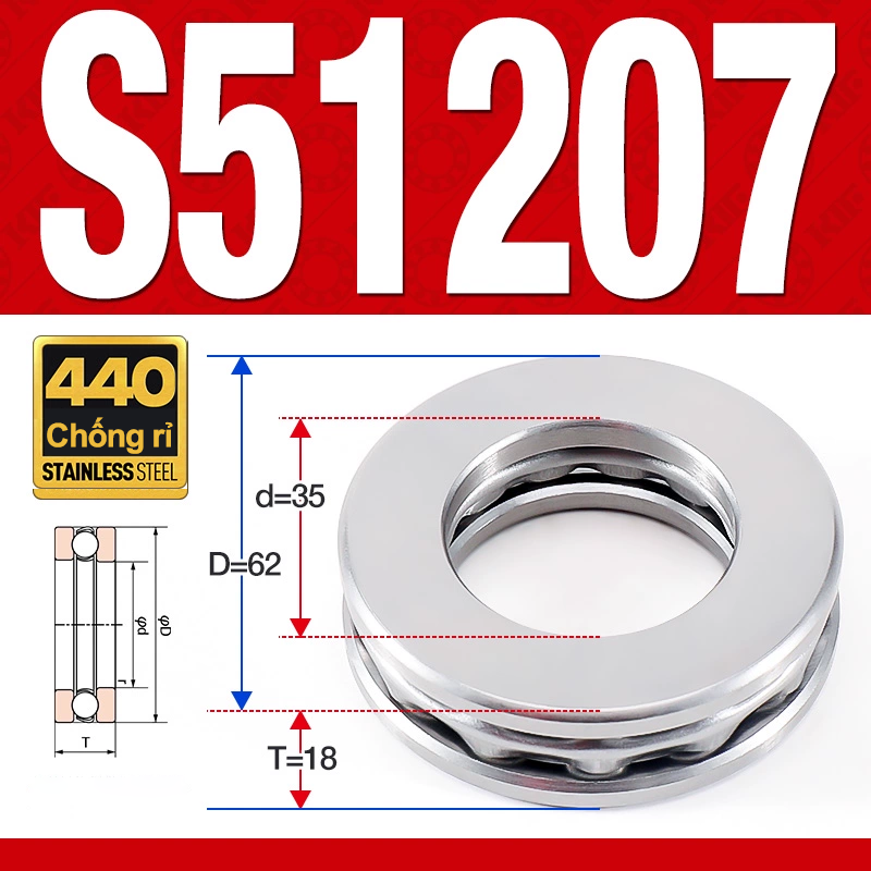 Vòng bi - bạc đạn S51207 (Chặn trục - Inox440C - 35*62*18 mm)