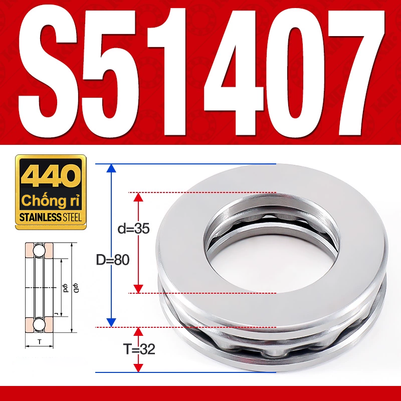 Vòng bi - bạc đạn S51407 (Chặn trục - Inox440C - 35*80*32 mm)