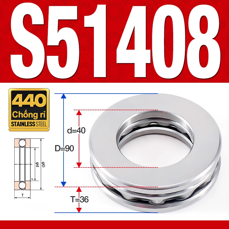 Vòng bi - bạc đạn S51408 (Chặn trục - Inox440C - 40*90*36 mm)