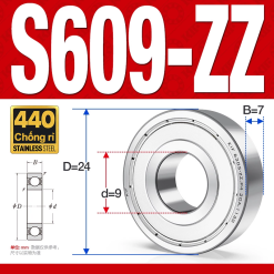 Vòng bi - bạc đạn mini S609-ZZ (Tốc độ cao - Inox 440C -  9*24*7 mm)