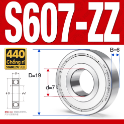 Vòng bi - bạc đạn mini S607-ZZ (Tốc độ cao - Inox 440C -  7*19*6 mm)