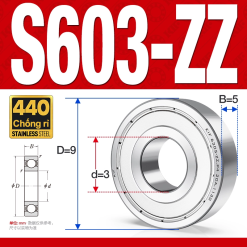 Vòng bi - bạc đạn mini S603-ZZ (Tốc độ cao - Inox 440C -  3*9*3 mm)