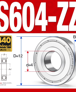 Vòng bi - bạc đạn mini S604-ZZ (Tốc độ cao - Inox 440C -  4*12*4 mm)