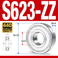 Vòng bi - bạc đạn mini S623-ZZ (Tốc độ cao - Inox 440C - 3*10*4 mm)