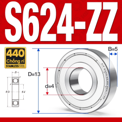 Vòng bi - bạc đạn mini S624-ZZ (Tốc độ cao - Inox 440C - 4*13*5 mm)