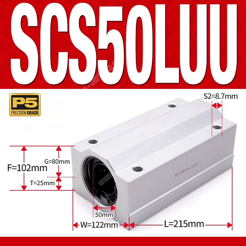 Con trượt tròn thân dài SCS50LUU (Gối trượt tròn mặt vuông)