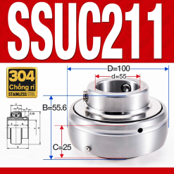 Vòng bi gối SSUC211 (Inox 304 - Đường kính trong 55 mm)