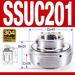 Vòng bi gối SSUC201 (Inox 304 - Đường kính trong 12 mm)
