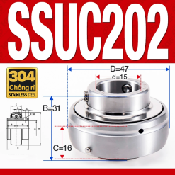 Vòng bi gối SSUC202 (Inox 304 - Đường kính trong 15 mm)