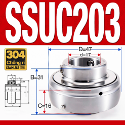 Vòng bi gối SSUC203 (Inox 304 - Đường kính trong 17 mm)