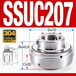 Vòng bi gối SSUC207 (Inox 304 - Đường kính trong 35 mm)