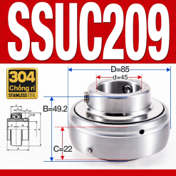 Vòng bi gối SSUC209 (Inox 304 - Đường kính trong 45 mm)