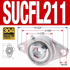 Gối đỡ vòng bi SUCFL211 (Inox 304 - Đường kính trong 55 mm)