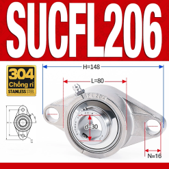Gối đỡ vòng bi SUCFL206 (Inox 304 - Đường kính trong 30 mm)