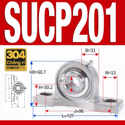 Gối đỡ vòng bi SUCP201 (Inox 304 - Đường kính trong 12 mm)