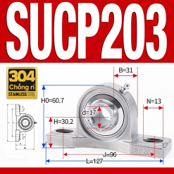 Gối đỡ vòng bi SUCP203 (Inox 304 - Đường kính trong 17 mm)